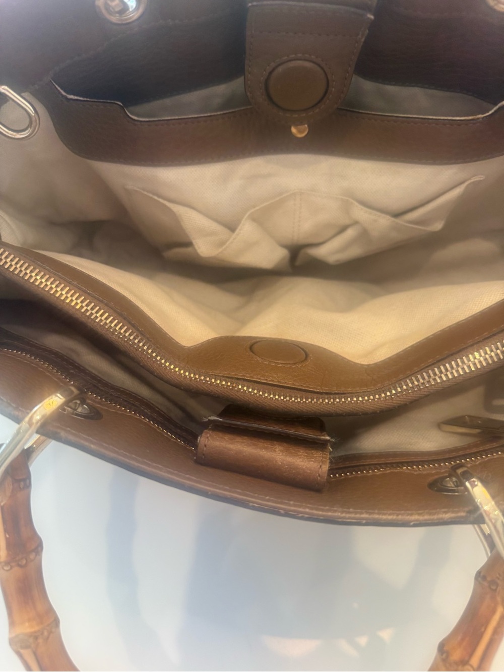 Gucci Brown Pebbled Leather Bamboo-Handle Satchel - Picture 8 of 9